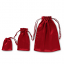 different sized red silk travel bags